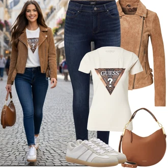Outfity na podzim Krásný s Tmavě modrá Zimní bunda/Džíny s Nízkým Sedem/Navlékací džíny/Kožené Boty/Kožená bunda/High Waist Džínové Kalhoty/Push up Džín/Slim Fit Džíny/Termální Džíny Only "Jarní Outfit"Look: Styl, Cool, Disko, Francouzské, Krásný, Old Money, Bezešvé, Skromné