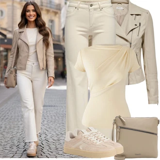 Outfit s Khaki/Hnědá/Béžová Motorkářské Bund/Kožené Bund Bunda z Umělé Kůže/Bunda s Bočním Zipem/Kožené Bund/Motorkářská bunda Only "Jarní Outfit"