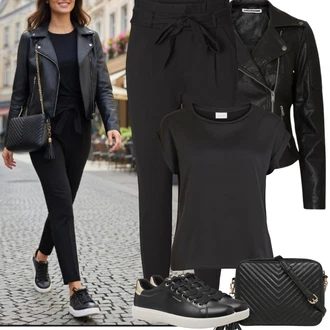 Výstřih do V Outfit s Černá/Tmavě šedá Tričko/Jednoduchý top/Síťované tričko/Muskulární Tričko/Košilový top/Tričko s krátkým rukávem/Krátký top Vila "Frühlings Outfit"