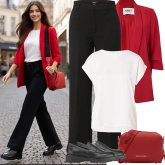 Galavečer Outfit s Bílá/Krémová Tričko/Jednoduchý top/Tričko s vodopádovým výstřihem/Funkční tričko/Pletené tričko/Síťované tričko/Košilový top/Tričko s krátkým rukávem/Krátký top/Sportovní tričko/Zavinovací Tričko Vila "Frühlings Outfit"Look: Křest, Den matek, Škola, Bar, Koncert, Galavečer, Den na pláži, 18. narozeniny