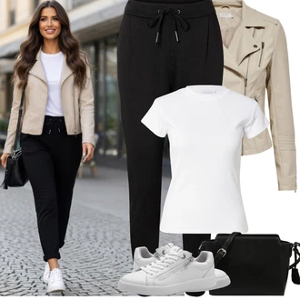 Outfit s Khaki/Hnědá/Béžová Motorkářské Bund/Kožené Bund Bunda z Umělé Kůže/Bunda s Bočním Zipem/Kožené Bund/Motorkářská bunda Only "Jarní Outfit"