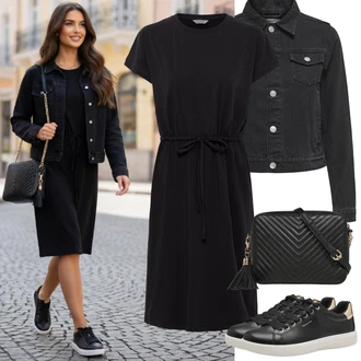 Outfit s Černá/Hnědá/Bílá Ledvinka/Klasická Taška Přes Rameno/Malá Taška/Taška na telefon/Brašna/Sportovní Taška Přes Rameno About You "Jarní Outfit"