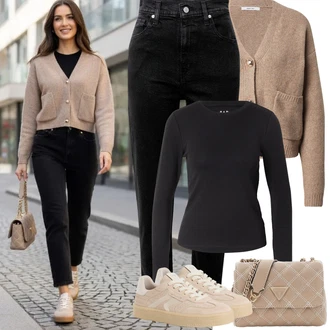 90tá léta Outfit s Černá Mom Jean/Dad Džíny/Zužující se Džíny/Girlfriend Džíny/Plisované Džíny/High Waist Džínové Kalhoty/Zkrácené Džíny/Džíny s Rozparkem levi's ® "Jarní Outfit"Look: Styl, Mom, 90tá léta, Cool, Krásný, Old Money, Venkovní