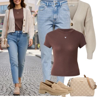 Výstřih do V Outfit s Béžová/Hnědá/Khaki Only "Frühlings Outfit"