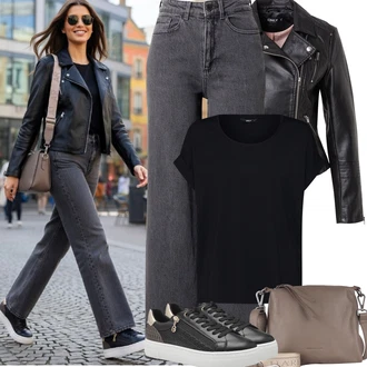 Outfit s Černá/Tmavě modrá Tričko/Jednoduchý top/Tričko s vodopádovým výstřihem/Košile Carmen/Tričko nadměrné velikosti/Košilový top/Tričko s krátkým rukávem/Krátký top/Zavinovací Tričko Only "Jarní Outfit"