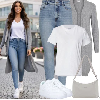 90tá léta Outfit s Modrá/Světle modrá Džíny s Rozparkem/Navlékací džíny/Dámské Džíny s Délkou 7/8/High Waist Džínové Kalhoty/Zkrácené Džíny/Kotníková Bota/Kožená bunda/Push up Džín Only "Jarní Outfit"Look: Styl, 90tá léta, Klasické, Cool, Disko, Krásný, Old Money