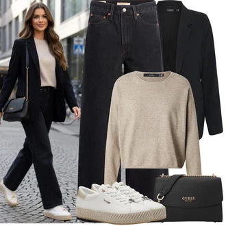 90tá léta, Styl Outfit s Černá Džín s Širokou Nohavicí/Zvonové Džíny/Džíny Culottes/High Waist Džínové Kalhoty/Džíny Volného Střihu/Džíny s Rozparkem levi's ® "Jarní Outfit"Look: Styl, 90tá léta, Cool, Venkovní, Punk, Old Money, 70tá léta
