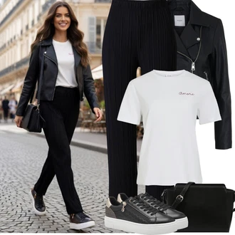 Outfit s Tmavě modrá/Černá Kalhoty s nášivkou uprostřed/Mušelínové kalhoty/Plisovaná kalhoty/Plisovaná kalhoty/Slinky Kalhoty/Kalhoty se Štěrbinou Vila "Jarní Outfit"