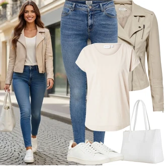 Outfit s Khaki/Hnědá/Béžová Motorkářské Bund/Kožené Bund Bunda z Umělé Kůže/Bunda s Bočním Zipem/Kožené Bund/Motorkářská bunda Only "Jarní Outfit"