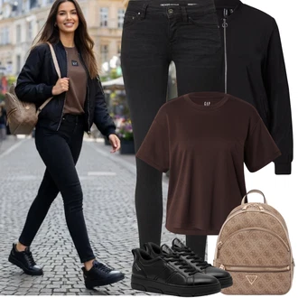 Outfit s Černá/Tmavě šedá Džínové Legíny/Jeggings/Kalhoty Slim & Skinny Skinny Kalhoty Tom Tailor Denim "Jarní Outfit"