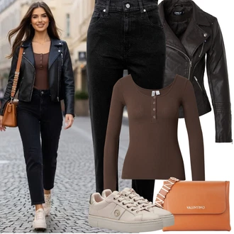 90tá léta Outfit s Černá Mom Jean/Dad Džíny/Zužující se Džíny/Girlfriend Džíny/Plisované Džíny/High Waist Džínové Kalhoty/Zkrácené Džíny/Džíny s Rozparkem levi's ® "Jarní Outfit"Look: Styl, Mom, 90tá léta, Cool, Krásný, Old Money, Venkovní