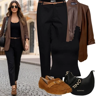 Outfit s Černá Chinos/Bengaline Kalhoty/Obleková Kalhoty/Kalhoty Slim & Skinny Úzká Kalhoty/Navlékací Kalhoty/Business Kalhoty B.young "Jarní Outfit"