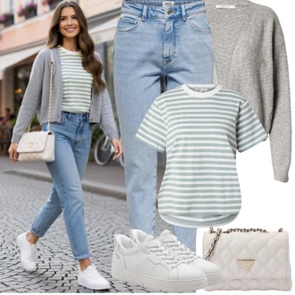 Pruhovaný Outfit s Zelená/Světle zelená/Světle modrá Pruhované Tričko Only "Jarní Outfit"