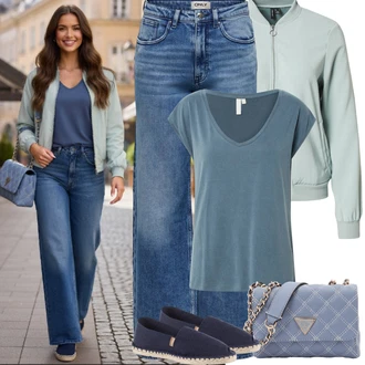 Festival Outfit s Světle modrá/Modrá Zvonová Kalhoty/Kalhoty se Štěrbinou/Kalhoty s dírou Only "Jarní Outfit"Look: Bar, Den na pláži, Koncert, Festival