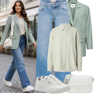 Rave Outfit s Šedá/Krémová/Bílá/Stříbrný Teniska na platformě/Nízká Teniska/Kožené Tenisky/Úzká Teniska Tamaris "Jarní Outfit"Look: Bar, Pohřeb, Galavečer, Rave, Škola, Svatba, Koncert