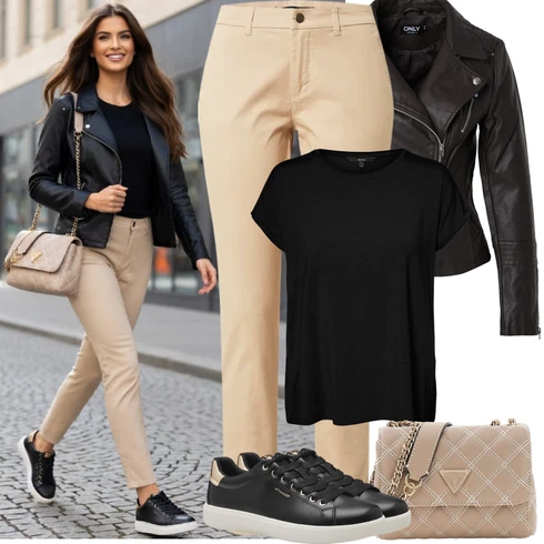 Kombinace Béžová/Hnědá/Khaki Rovná Kalhoty/Skinny Kalhoty/Twillová Kalhoty/Úzká Kalhoty/Kalhoty se Štěrbinou Only kombinovat s Černá Tričko s krátkým rukávem/Tričko s vodopádovým výstřihem/Krátký Top/Síťované tričko/Sportovní tričko/Zavinovací Tričko/Tričko/Jednoduchý Top/Funkční tričko VERO MODA