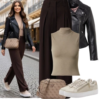 Moderní Outfit s Černá/Červená Kožené Bund Bunda z Umělé Kůže/Motorkářská bunda/Motorkářské Bund/Kožené Bund Only "Jarní Outfit"Look: Egirl, Moderní, Kancelář, Rock 'n' Roll
