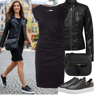 Výstřih do V Outfit s Černá Šaty s Kapsou/Šaty Ze Síťoviny/Pouzdrová Šat/Žerzejové Šaty/Pouzdrové Šaty/Šaty S Rovným Střihem/Šaty Bez Rukávů/Pletené Šaty Kaffe "Jarní Outfit"