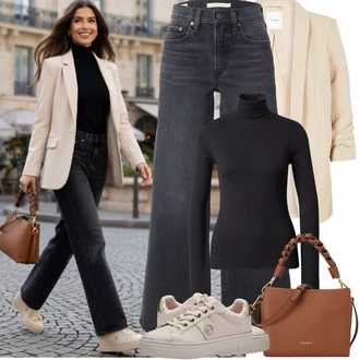 Outfit s Béžová/Hnědá Teniska na platformě/Skate Bota/Úzká teniska/Kožené tenisky/Nízká Teniska Tamaris "Jarní Outfit"