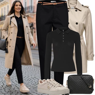 Outfit s Béžová/Hnědá Bota Kožené tenisky/Nízká Teniska/Teniska na platformě/Skate Bota/Úzká teniska Tamaris "Jarní Outfit" Outfit s Béžová/Hnědá Bota Kožené tenisky/Nízká Teniska/Teniska na platformě/Skate Bota/Úzká teniska Tamaris "Jarní Outfit"