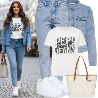 Outfit s Světle modrá/Modrá Krátké Džínové Bundičky/Džínové Bund Only "Jarní Outfit"