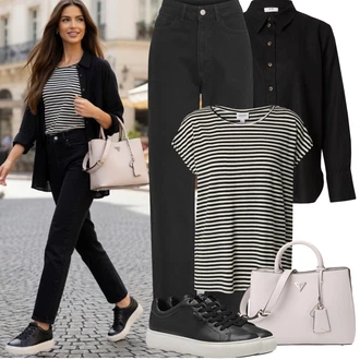 Chytrý příležitostný Outfit s Černá Teniska Kožené Tenisky/Nízká Teniska/Teniska na platformě/Úzká Teniska Tamaris "Jarní Outfit"Look: Bad Taste, Ležérní, Hip Hop, Lak, Skater, Chytrý příležitostný, Sportovní, Unisex