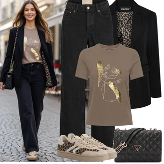 90tá léta, Styl Outfit s Černá/Tmavě šedá/Béžová/Khaki/Šedá Džín s Širokou Nohavicí/Mom Jean/Vintage džíny/Baggy Džíny/Dad Džíny/Džíny Culottes/Džíny Volného Střihu/Formální Košile/Plisované Džíny jjxx "Jarní Outfit"Look: Styl, 90tá léta, Venkovní, Skater, Pracovní oděvy, Old Money