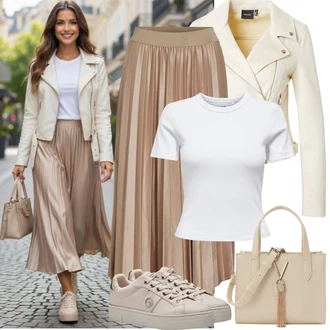 Chytrý příležitostný Outfit s Béžová/Hnědá Teniska na platformě/Skate Bota/Úzká Teniska/Kožené Tenisky/Nízká Teniska Tamaris "Jarní Outfit"Look: Egirl, Skater, Chytrý příležitostný, Sportovní, Univerzitní