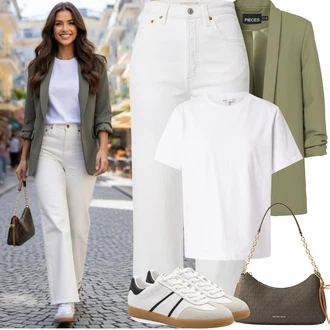 60. narozeniny Host Outfit s Khaki/Tmavě zelená Pieces "Jarní Outfit"Look: Bar, Den na pláži, Zvláštní příležitosti, Koncert, 60. narozeniny, Den matek, Škola, Firemní večírek, Narozeniny
