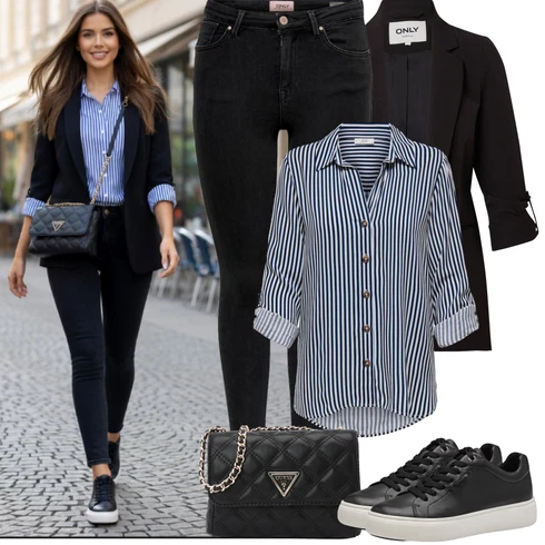 Kombinace Elegantní Černá/Tmavě modrá Kalhoty Džínové Legíny/Jeggings/Push up Kalhoty/Skinny Kalhoty OnlyLook: Styl, Cool, Elegantní, Francouzské, Old Money