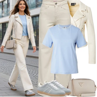 Estetika, Styl Outfit s Béžová/Khaki Džín s Širokou Nohavicí/Džíny Volného Střihu/Džíny Culottes/Džíny s Rozparkem Only "Jarní Outfit"Look: Styl, 90tá léta, Bad Taste, Klasické, Old Money, Venkovní