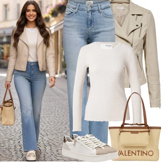 Outfit s Khaki/Hnědá/Béžová Motorkářské Bund/Kožené Bund Bunda z Umělé Kůže/Bunda s Bočním Zipem/Kožené Bund/Motorkářská bunda Only "Jarní Outfit"