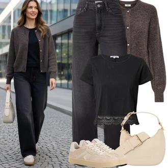 Outfit s Černá Krátký Top/Zkrácený Top/Krajkový Top/Krátký top About You "Frühlings Outfit"