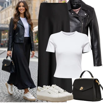 Moderní Outfit s Černá/Červená Kožené Bund Bunda z Umělé Kůže/Motorkářská bunda/Motorkářské Bund Only "Jarní Outfit"Look: Egirl, Moderní, Kancelář, Rock 'n' Roll