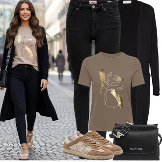 Výstřih do V Outfit s Hnědá/Béžová/Žlutá/Khaki/Šedá Fancy tričko/Těhotenské tričko/Košile s potiskem/Tričko s potiskem/Zavinovací Tričko Only "Jarní Outfit"