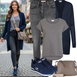 Outfit s Modrá/Tmavě modrá/Světle modrá Teniska teddy/Letní tenisky/Teniska se zapínáním na suchý zip/Úzká teniska/Nízká Teniska/Vintage teniska Skechers "Jarní Outfit"