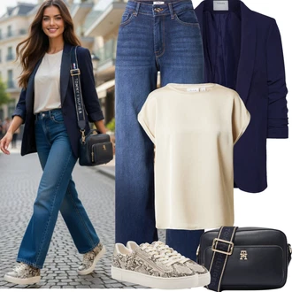 Outfit s Béžová/Khaki/Zlatý/Bílá/Hnědá Tričko nadměrné velikosti/Top Na Party/Tričko s vodopádovým výstřihem/Krátký top/Halenek top/Košilový top/Jednoduchý top/Tričko s krátkým rukávem Vila "Jarní Outfit"