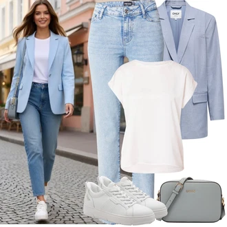 90tá léta Outfit s Světle modrá/Modrá Rovná Džína/Dad Džíny/Džíny s Rozparkem/Zkrácené Džíny/Mom Jean/High Waist Džínové Kalhoty/Kožená Pánská Bund/Vintage džíny/Girlfriend Džíny Pieces "Jarní Outfit"Look: Styl, 90tá léta, Cool