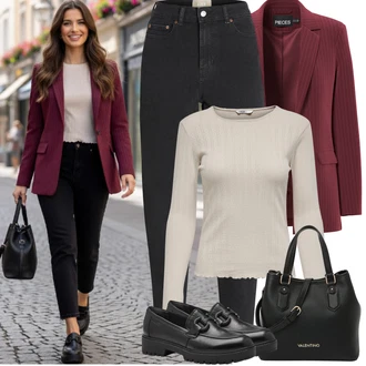 Outfit s Béžová/Hnědá/Khaki Pletené tričko/Roláková Košile/Pletený top/Jednoduchý top/Košilový top Only "Jarní Outfit"