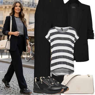 Outfit s Černá Tenisky s Bočním Zipem/Úzká teniska/Kožené tenisky Tamaris "Jarní Outfit"
