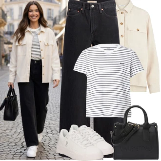 90tá léta, Styl Outfit s Černá Džín s Širokou Nohavicí/Zvonové Džíny/Džíny Culottes/High Waist Džínové Kalhoty/Džíny Volného Střihu/Džíny s Rozparkem levi's ® "Jarní Outfit"Look: Styl, 90tá léta, Cool, Venkovní, Punk, Old Money, 70tá léta