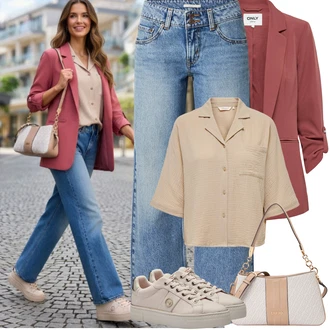 Outfit s Červená/Růžová Elegantní Sako/Krátké Sako/Dlouhý Sako/Kožená Pánská Bund/Kožená bunda pro muže/Blejzrové Bund/Blůzové Sako/Oversize Sako/Boyfriend Sako Only "Jarní Outfit"