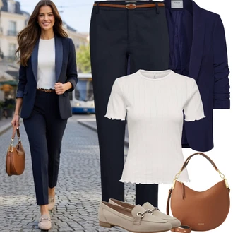 Elegantní, Ležérní Outfit s Tmavě modrá Pieces "Frühling outfit"Look: Kancelář, Business, Elegantní, Francouzské