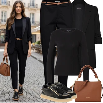 Outfit s Černá Chinos/Bengaline Kalhoty/Obleková Kalhoty/Kalhoty Slim & Skinny Úzká Kalhoty/Navlékací Kalhoty/Business Kalhoty B.young "Jarní Outfit"