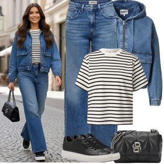 Chytrý příležitostný Outfit s Černá Teniska Kožené Tenisky/Nízká Teniska/Teniska na platformě/Úzká Teniska Tamaris "Jarní Outfit"Look: Bad Taste, Ležérní, Hip Hop, Lak, Skater, Chytrý příležitostný, Sportovní, Unisex