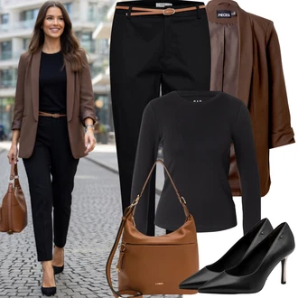 Outfit s Černá Chinos/Bengaline Kalhoty/Obleková Kalhoty/Kalhoty Slim & Skinny Úzká Kalhoty/Navlékací Kalhoty/Business Kalhoty B.young "Jarní Outfit"