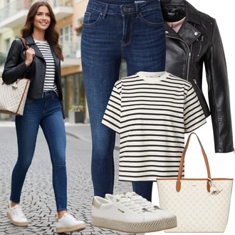 Moderní Outfit s Černá/Červená Kožené Bund Bunda z Umělé Kůže/Motorkářská bunda/Motorkářské Bund/Kožené Bund Only "Jarní Outfit"Look: Egirl, Moderní, Kancelář, Rock 'n' Roll