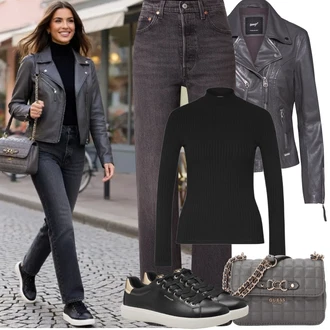 90tá léta, Styl Outfit s Světle šedá/Tmavě šedá/Šedá/Tmavě hnědá Džín s Širokou Nohavicí/Mom Jean/Vintage džíny/Pánské tričko/Dad Džíny/High Waist Džínové Kalhoty/Džíny Regular Fit/Džíny Volného Střihu/Formální Košile/Zimní bunda/Džíny s Rozparkem levi's ® "Jarní Outfit"Look: Styl, 70tá léta, 90tá léta, Klasické, Cool, Vintage, Old Money