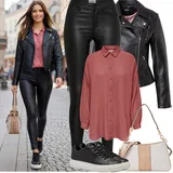 Černé, Zlaté Kožené Bundy Outfity image