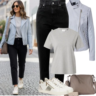 90tá léta Outfit s Černá Mom Jean/Dad Džíny/Zužující se Džíny/Girlfriend Džíny/Plisované Džíny/High Waist Džínové Kalhoty/Zkrácené Džíny/Džíny s Rozparkem levi's ® "Jarní Outfit"Look: Styl, Mom, 90tá léta, Cool, Krásný, Old Money, Venkovní